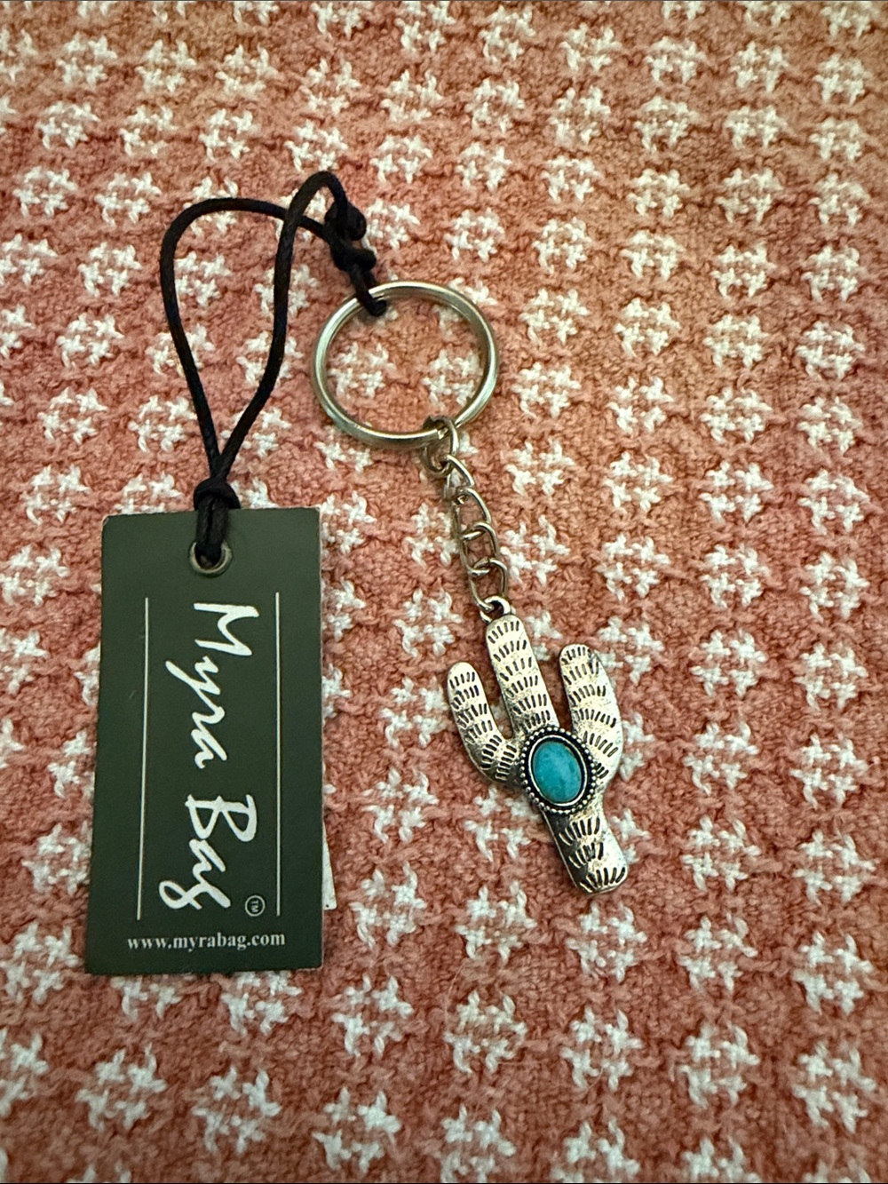 Myra Bag Silver Cactus Keychain with Turquoise Accent